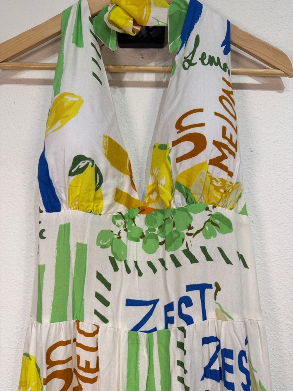 Stitch Fusion Rayon halter Lemon Print Maxi Dress size XL NWT - Picture 3 of 12